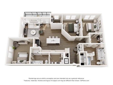 Floor plan for 3 beds, 2 baths, 1462 sqft